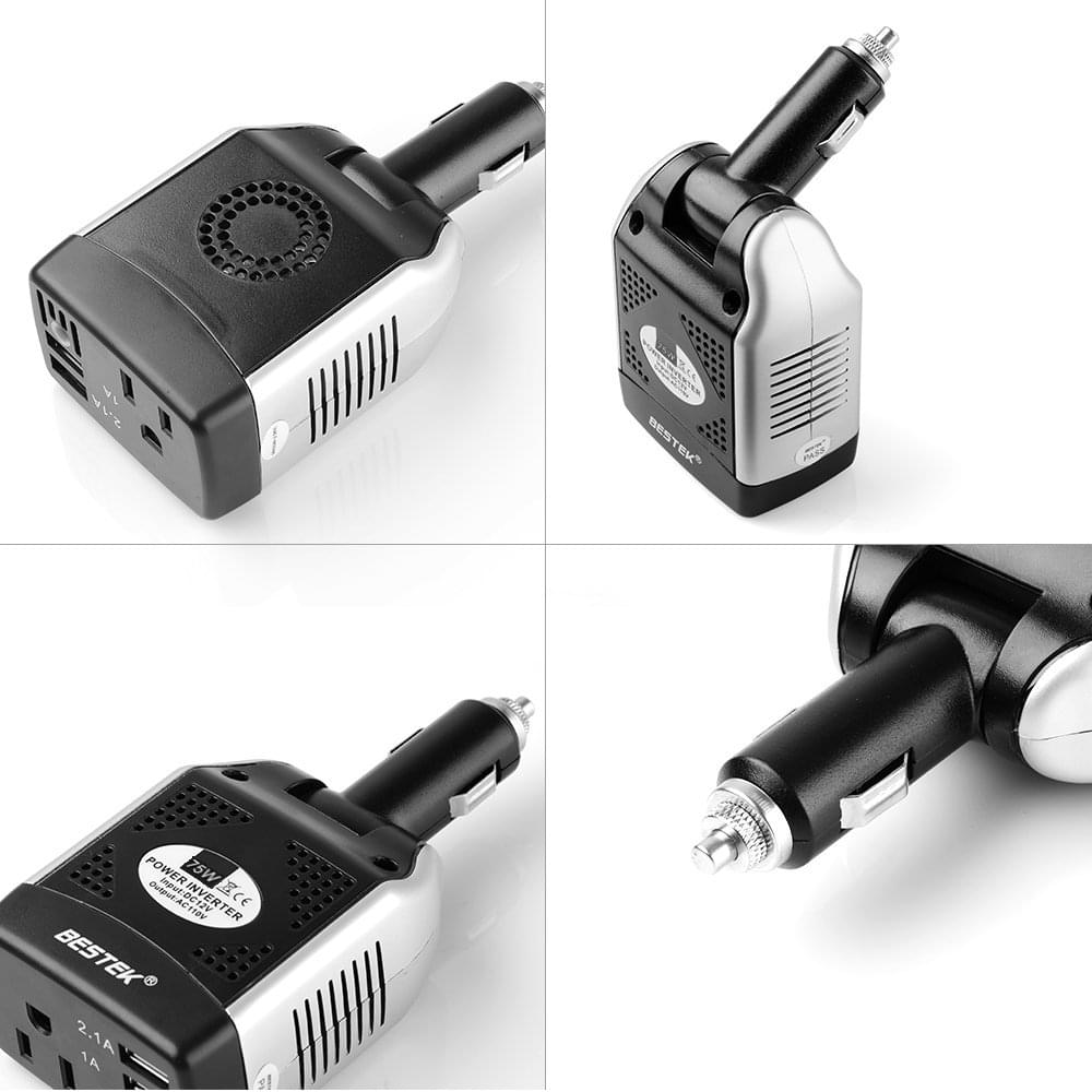 BESTEK 75W inverter — multiple product views and plug positions