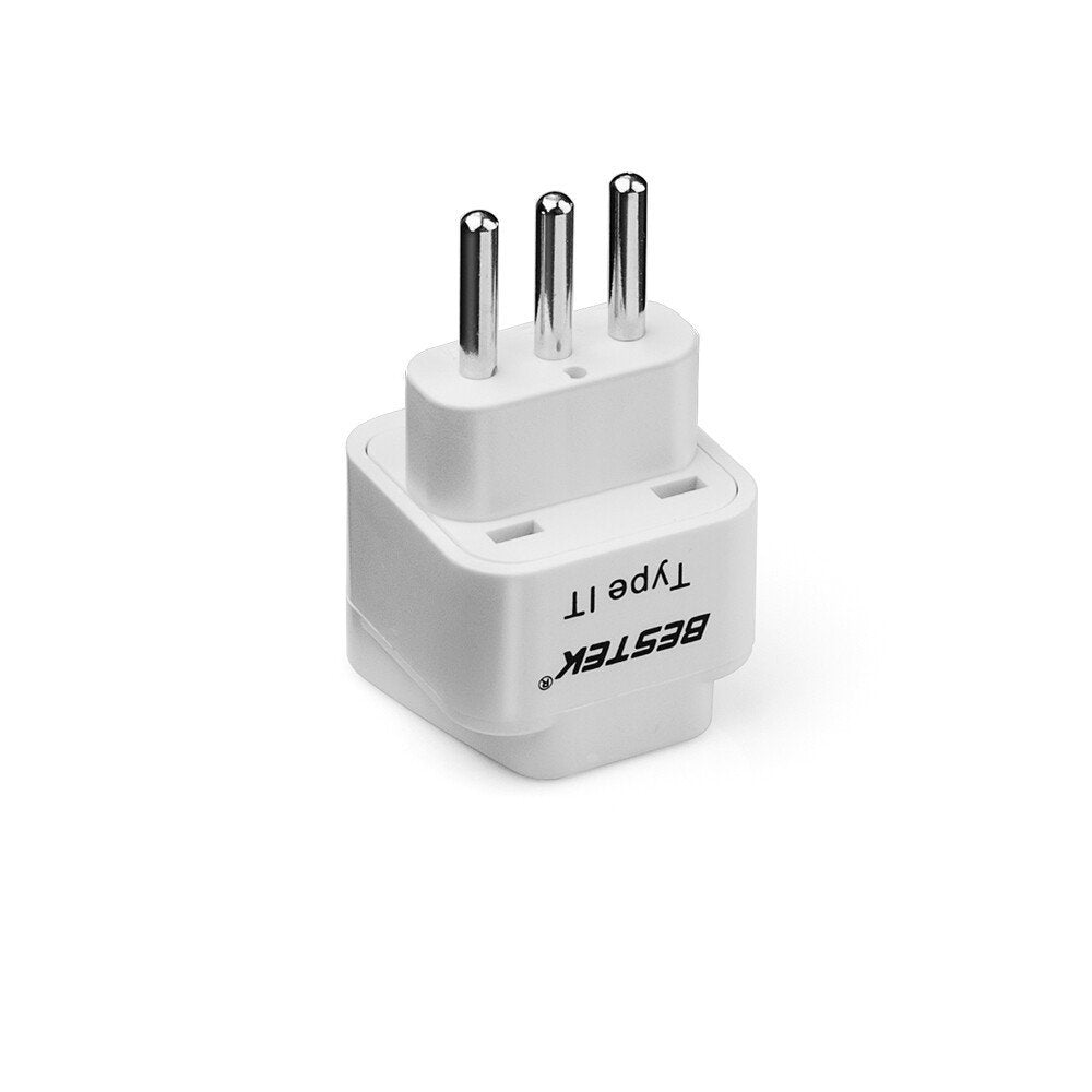 BESTEK travel plug adapter — pin-side view of the adapter marked Type IT