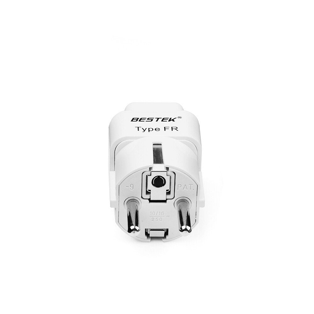 BESTEK travel plug adapter — front view of the adapter marked Type FR and its socket