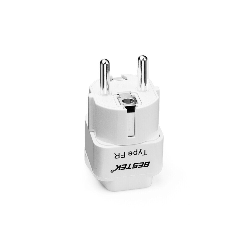 BESTEK travel plug adapter — pin-side view of the adapter marked Type FR