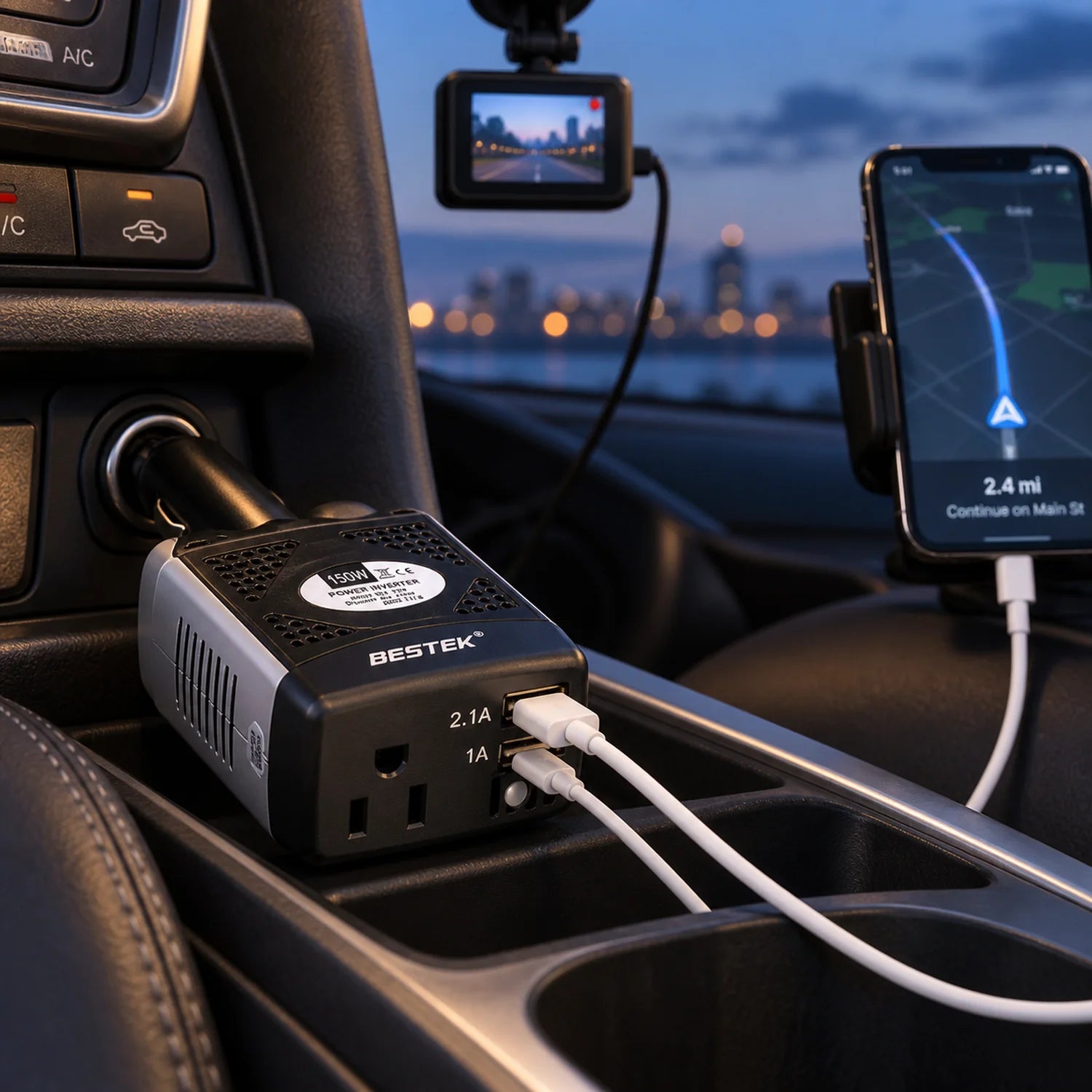BESTEK 150W Power Inverter in a use setting