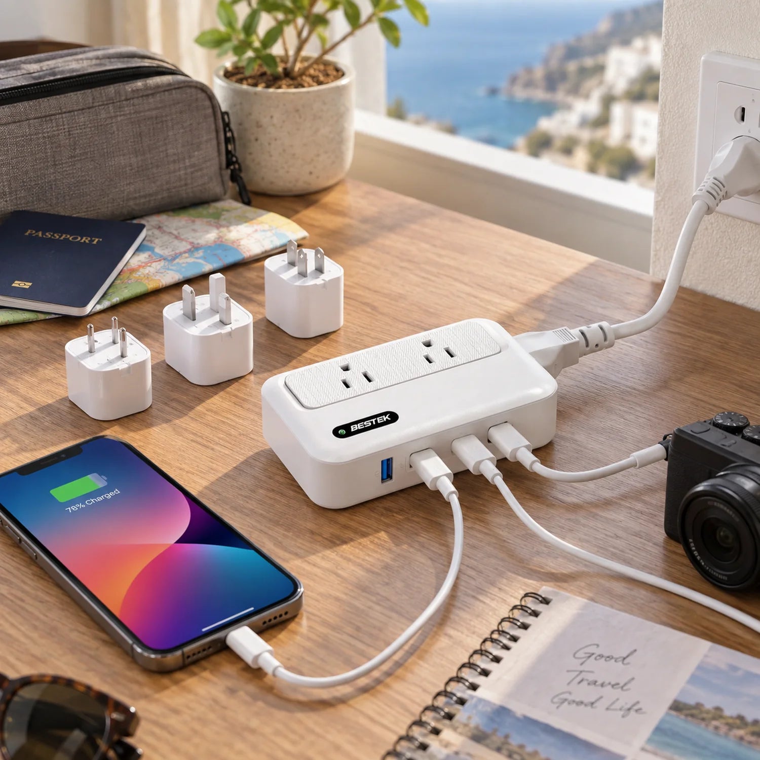 BESTEK 220v to 110v Converter with USB C 35w & Type C/G/A/I Plug Adapter for International Travel in a use setting