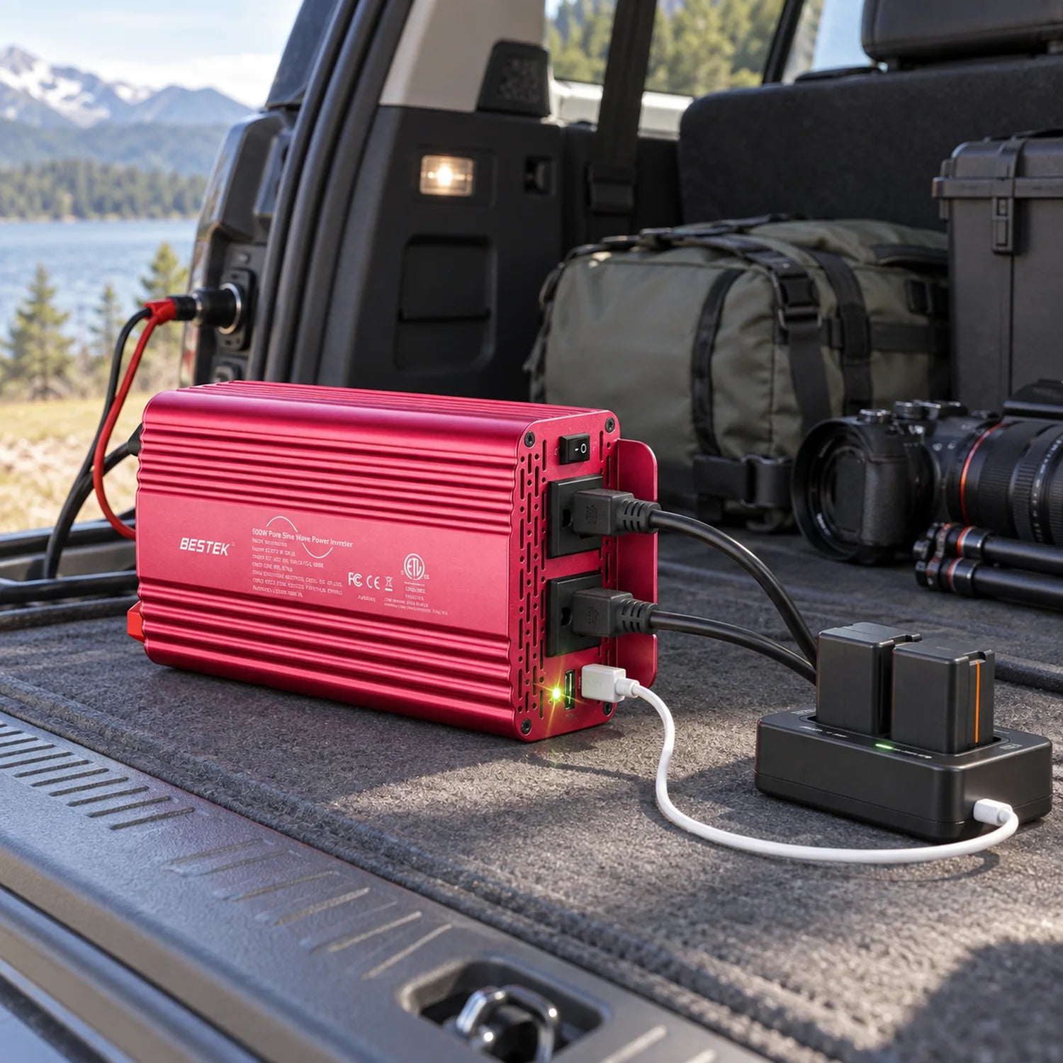 BESTEK 500W Pure Sine Wave Inverter with USB-C PD 30W in a use setting