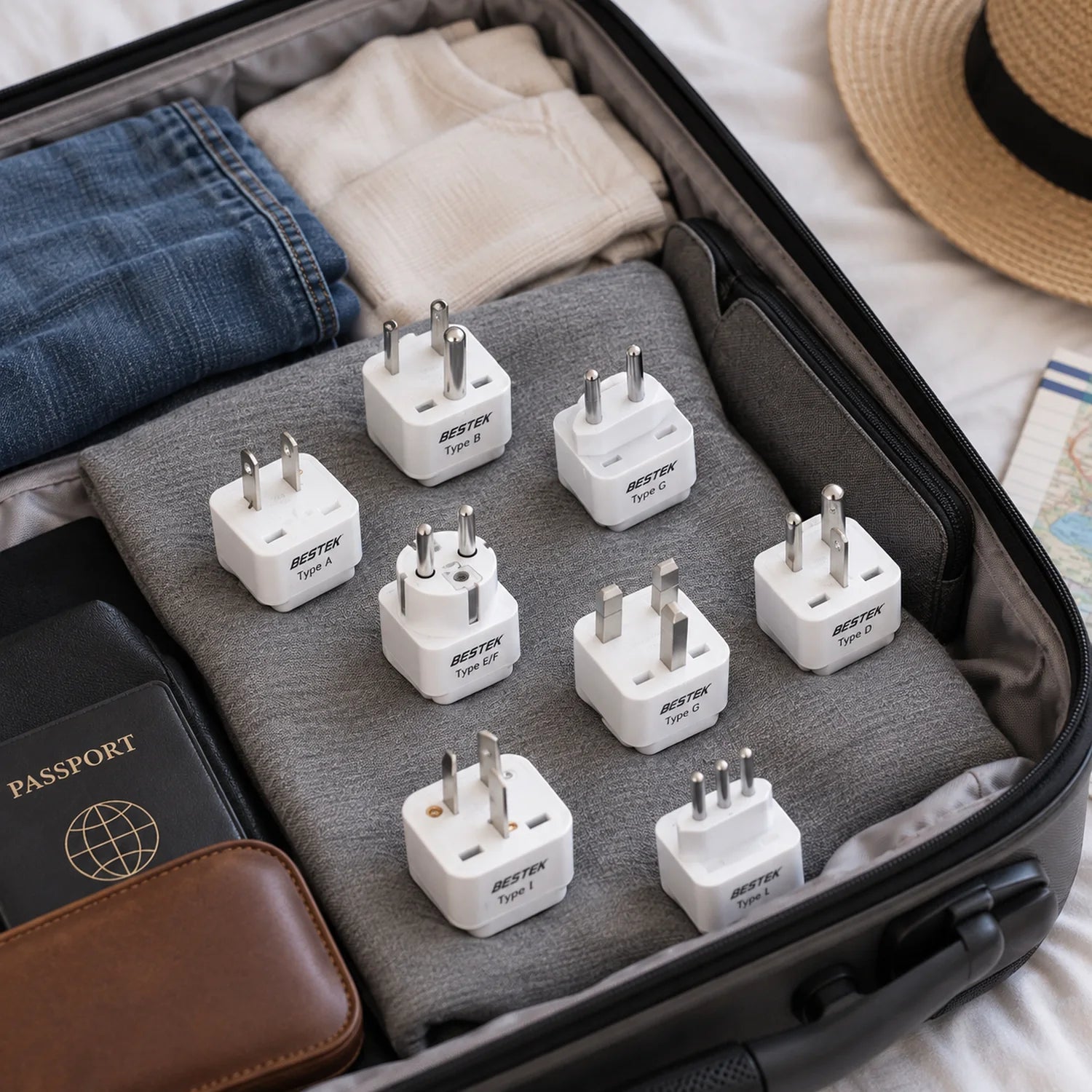 BESTEK 8-Pack Travel Adapter Plug Converter in a use setting