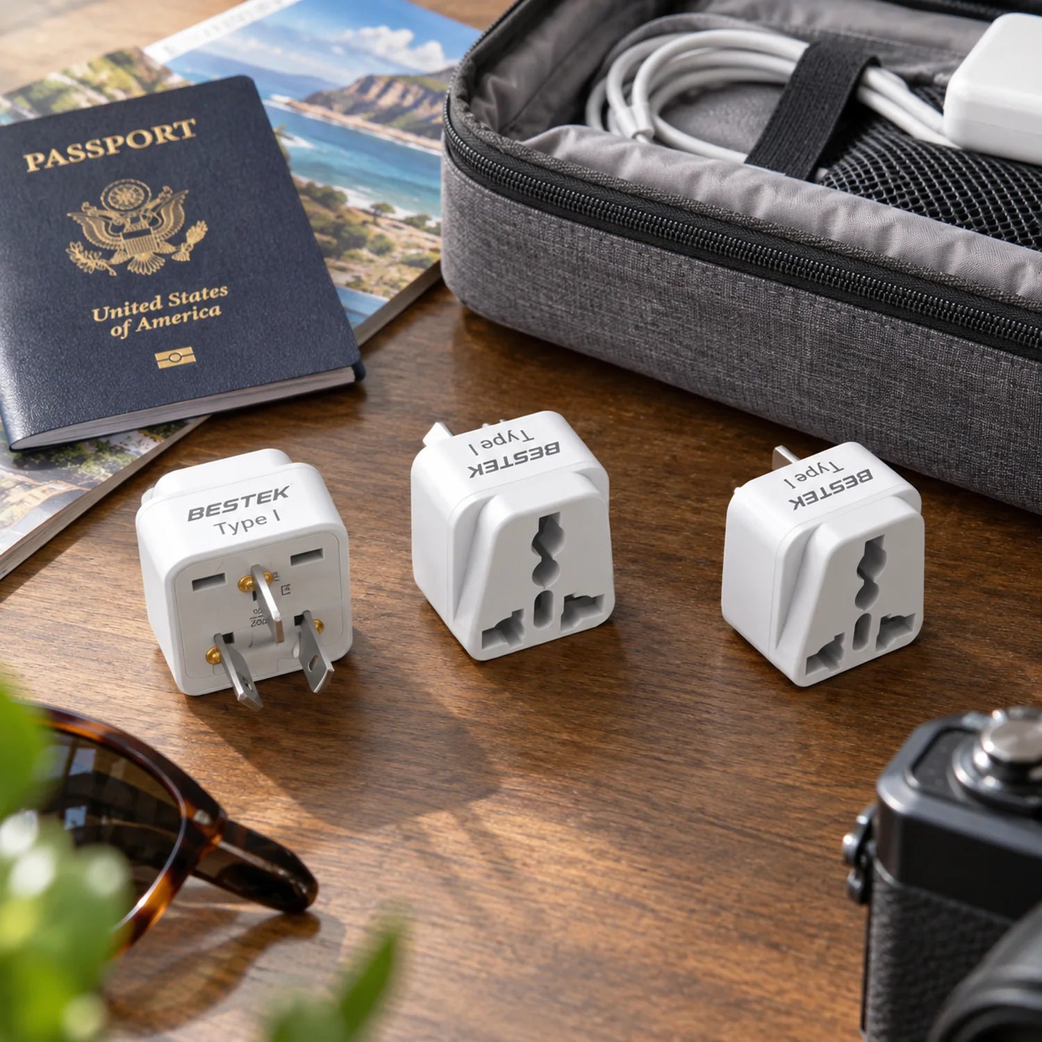 BESTEK Travel Adapter Type I Plug Converter USA to Australia/China 3 Packs in a use setting