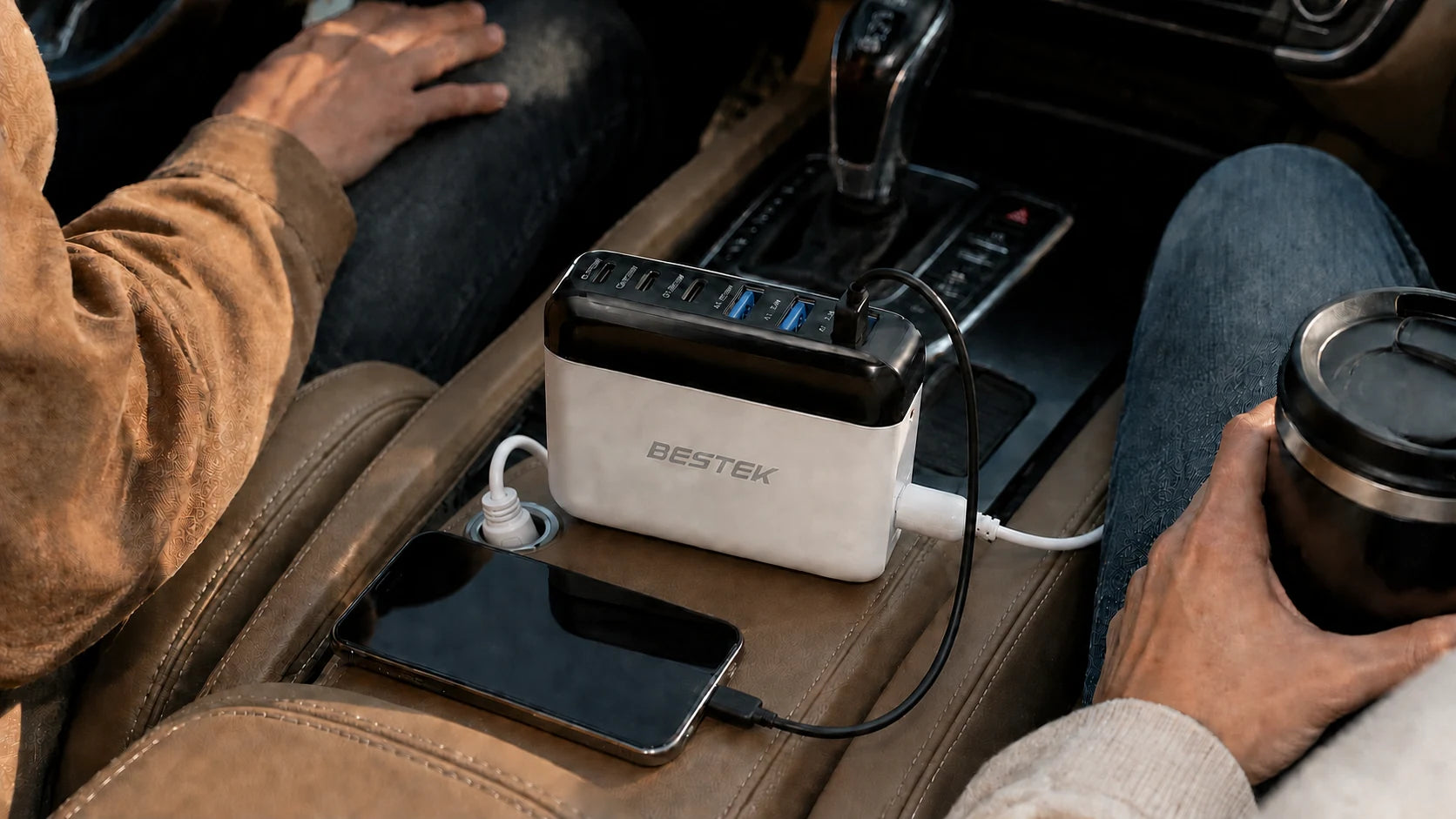 125W Multi-Port USB Car Charger arranged in a matching use scene