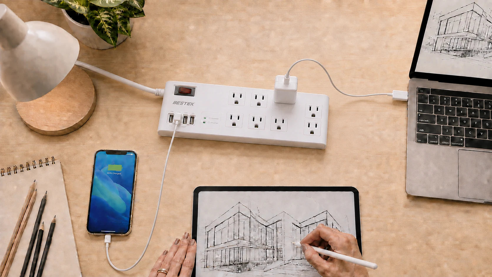8-Outlet Surge Protector arranged in a matching use scene