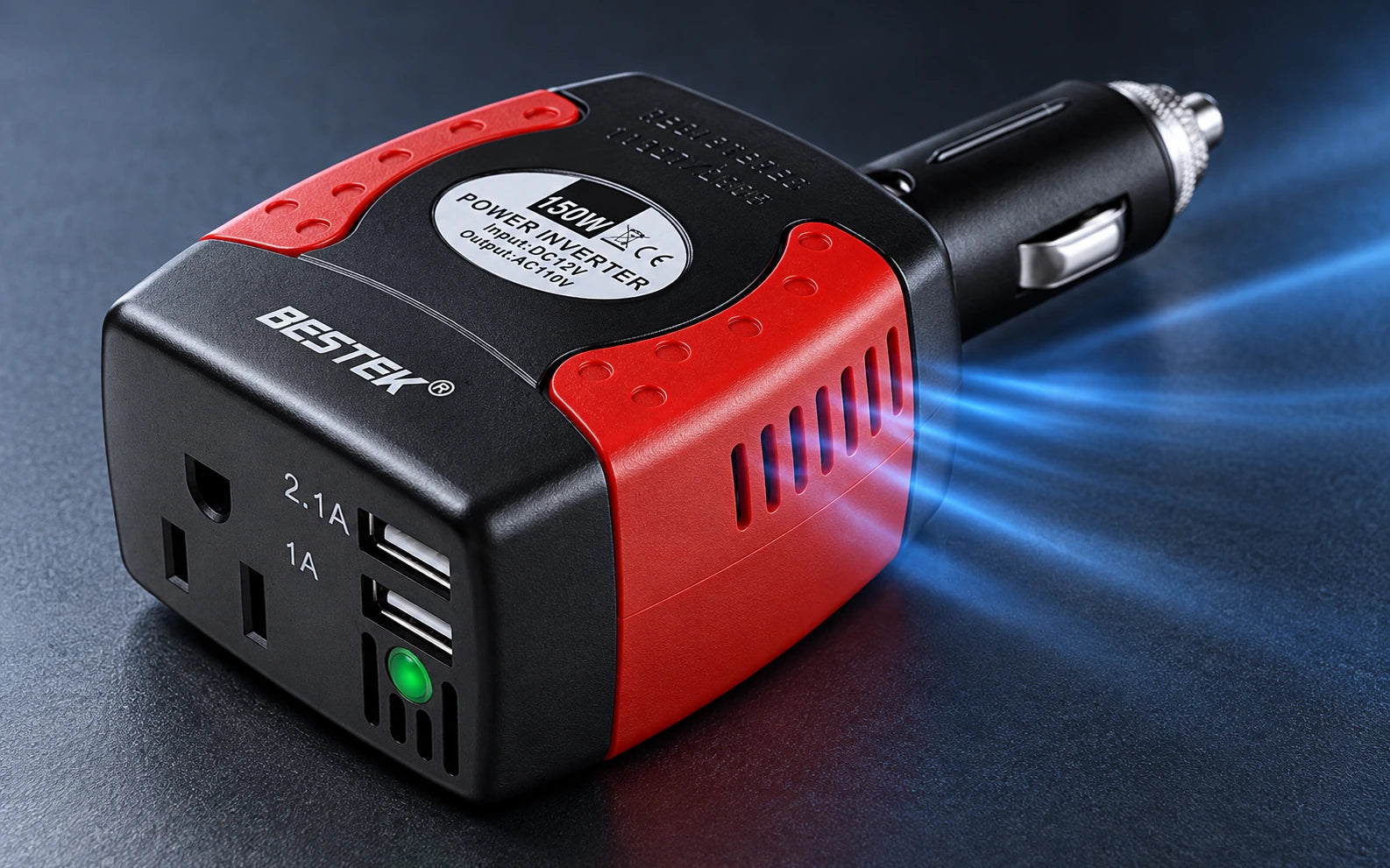 BESTEK 150W Power Inverter with Dual USB Charging Ports construction and protection detail
