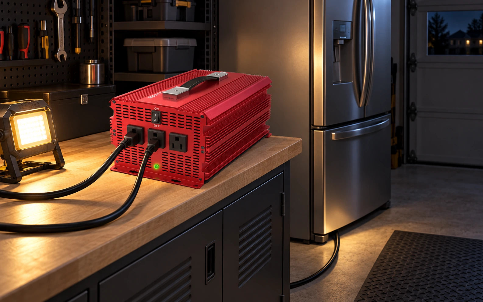 BESTEK 3-Outlet 2000W Power Inverter in a third product-specific use setting