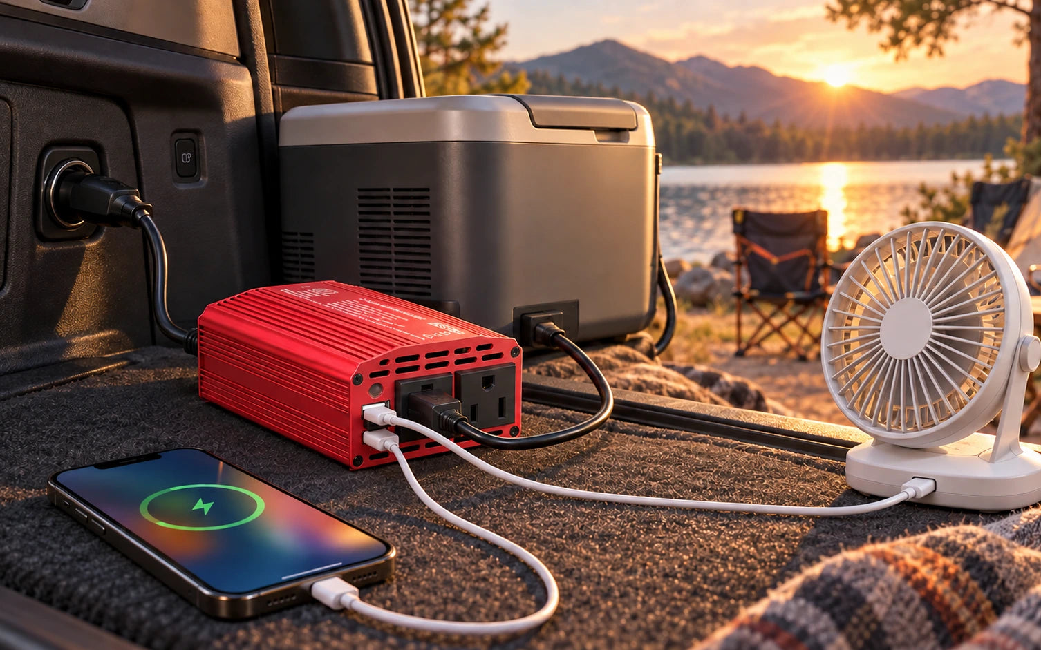 BESTEK 300W Car Power Inverter with 65W USB-C and QC3.0 Ports - 12V DC to 110V AC Converter in a second product-specific use setting