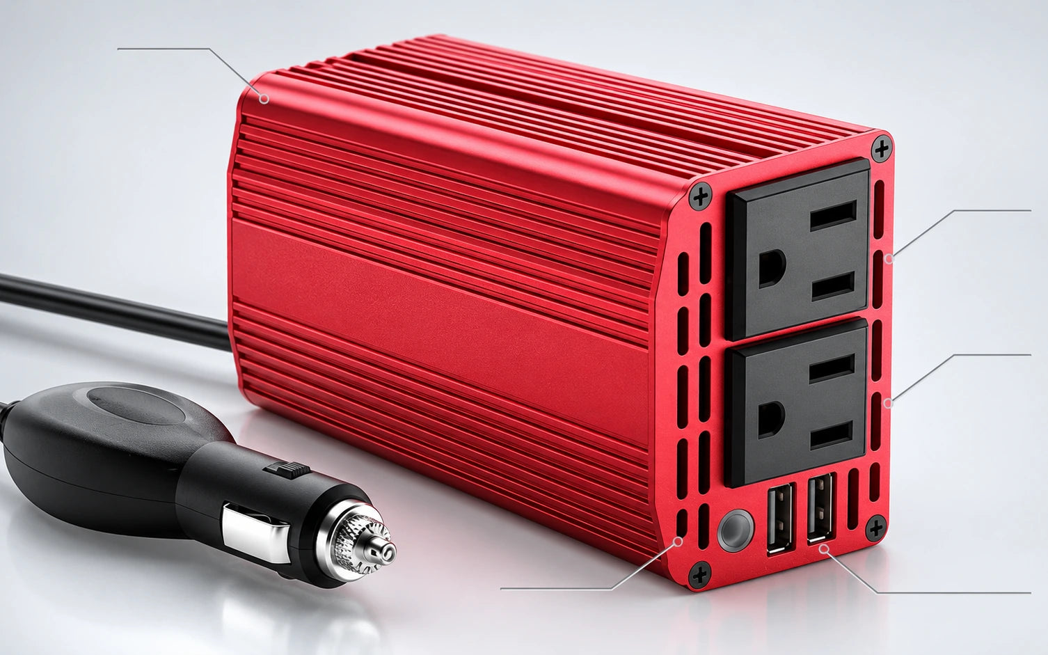 BESTEK 300W Car Power Inverter 12V DC to 110V with 4.8A Dual USB Ports and 2 AC Outlets controls and connections