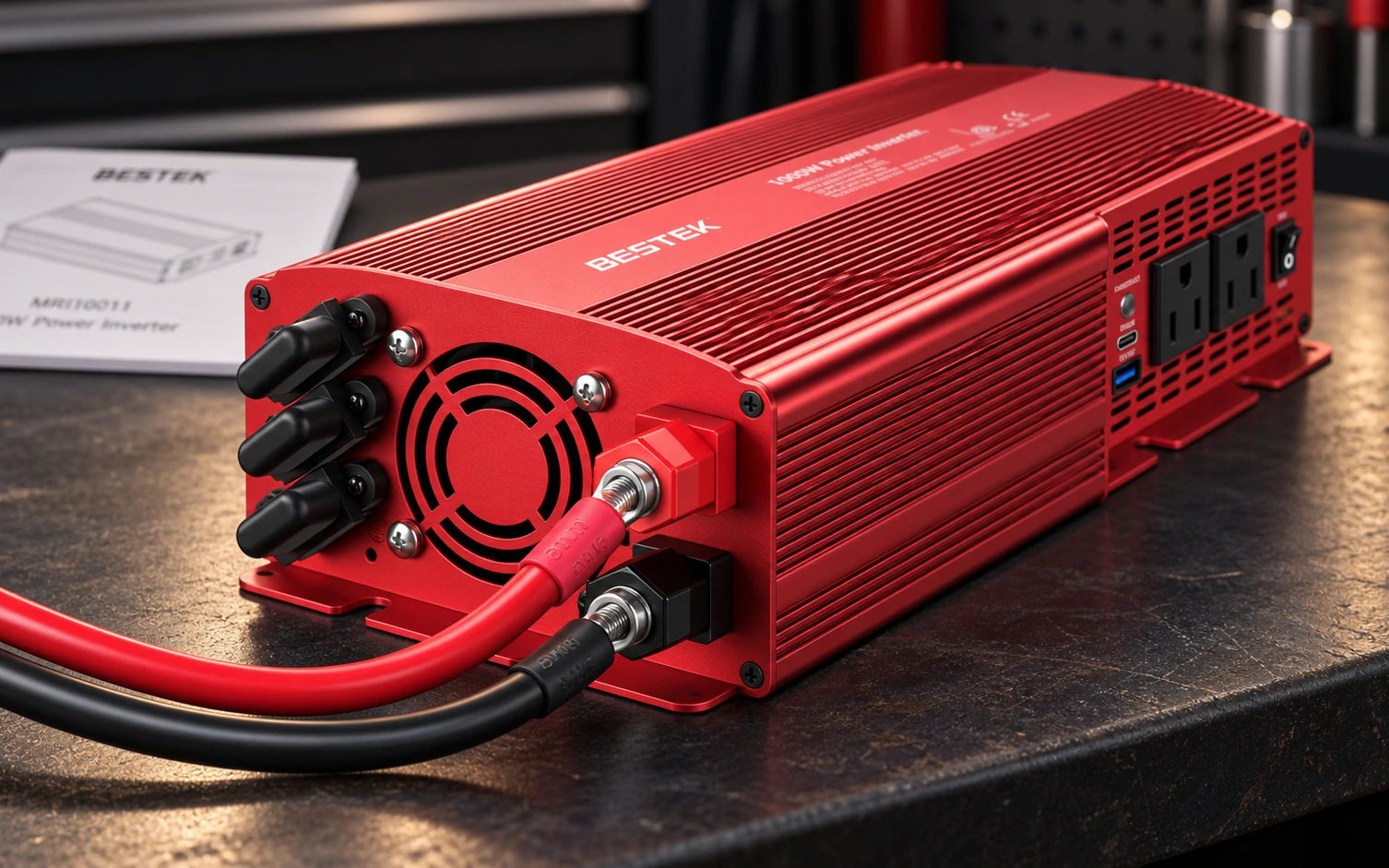 BESTEK 2-Outlet 1000W Car Power Inverter DC 12V to AC 110V with PD 30W USB C and QC 18W model-specific setup