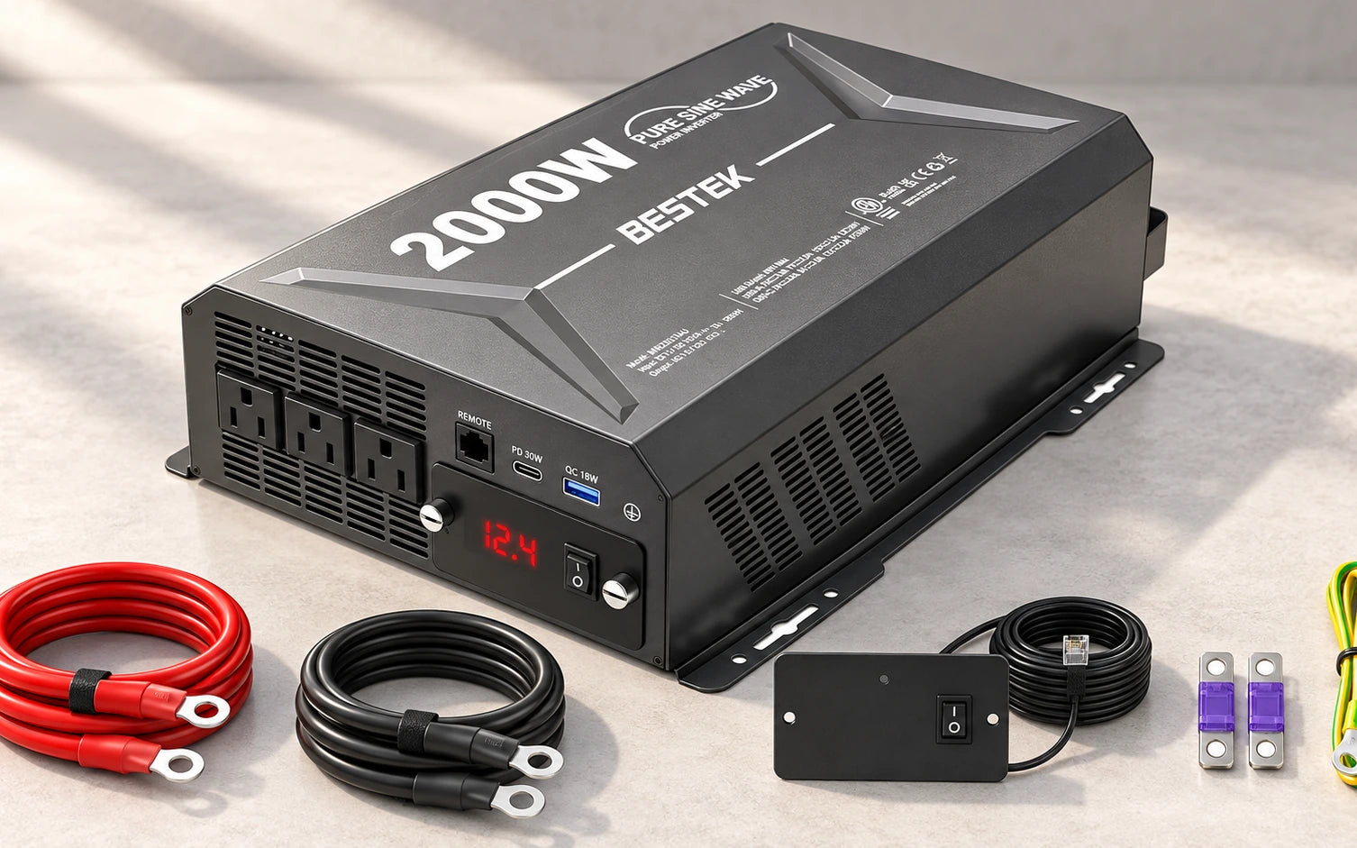 BESTEK 2000W Pure Sine Wave Power Inverter with Remote Control detail overview