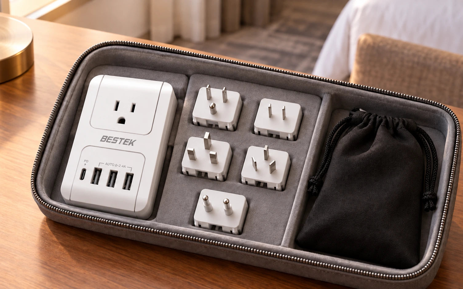 BESTEK 3000W International Travel Adapter with PD 3.0 in a third product-specific use setting