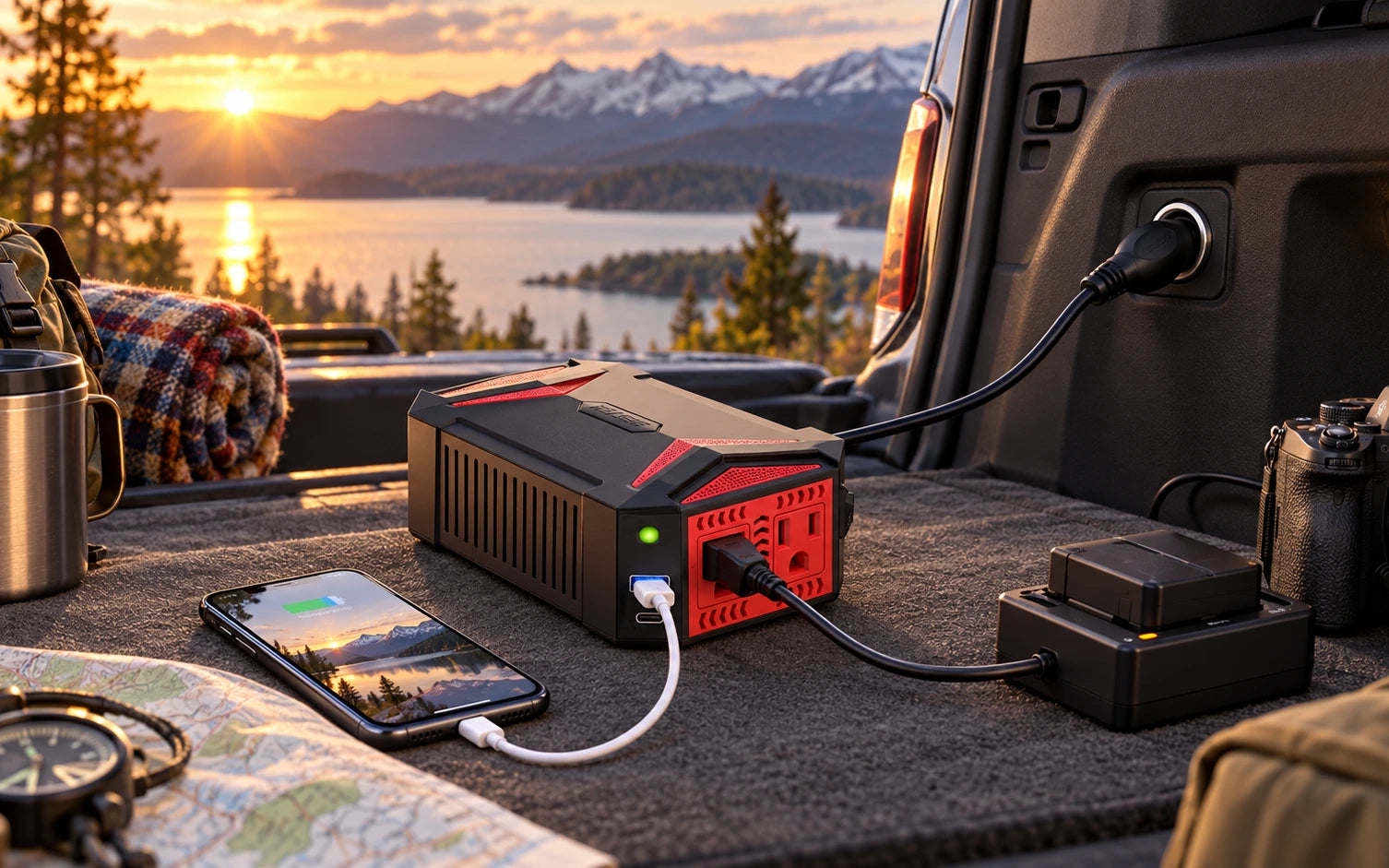 BESTEK 300W Pure Sine Wave Power Inverter with USB-C PD and USB-A Charging in a second product-specific use setting