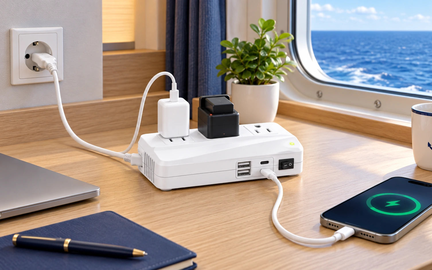 BESTEK 300W Voltage Converter 220V to 110V Power Transformer with 2 USB-C PD 20W Fast Charging Ports in a third product-specific use setting