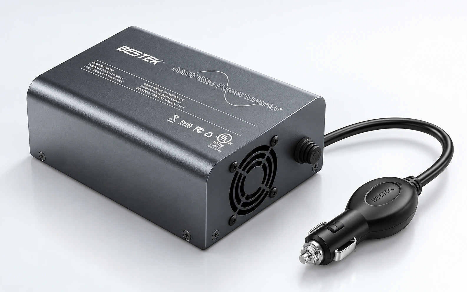 BESTEK 400W Pure Sine Wave Power Inverter DC 12V to AC 110V with PD30W USB-C QC 18W construction and protection detail