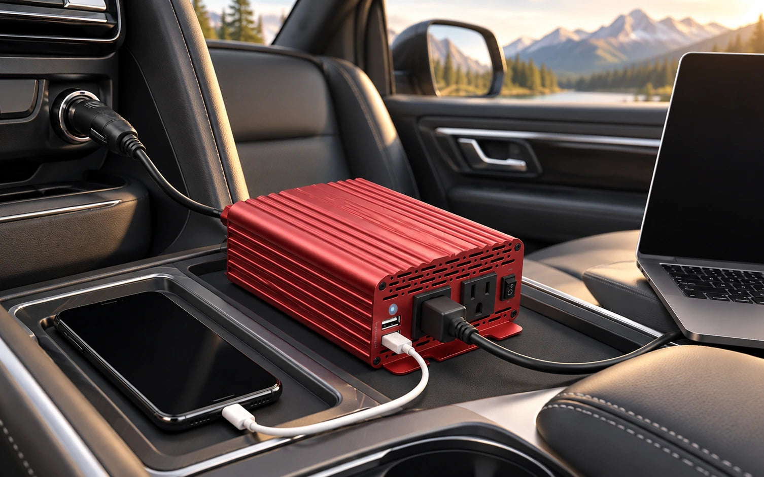 BESTEK 500W DC to AC Car Power Inverter in a product-specific use setting