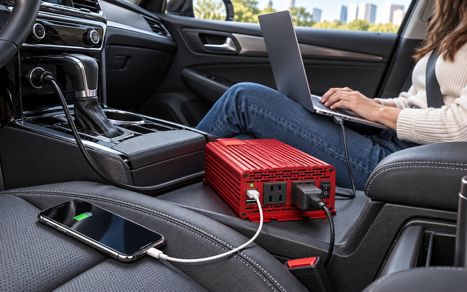 BESTEK 500W Pure Sine Wave Inverter with Dual USB-A in a product-specific use setting