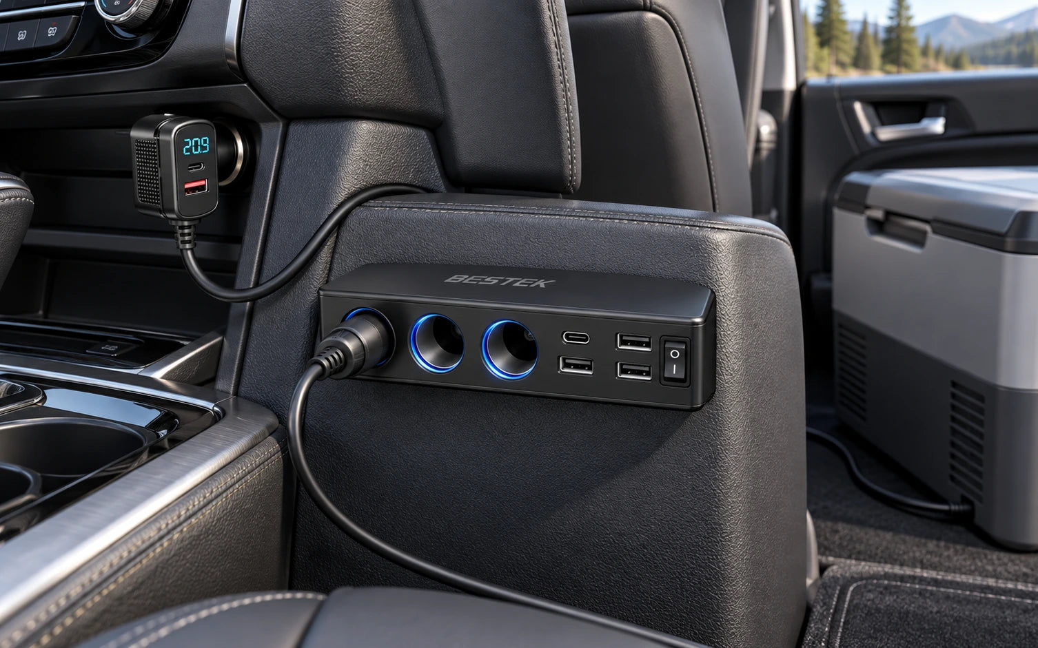 BESTEK 148W 9-in-1 Cigarette Lighter Splitter with USB-C PD model-specific setup