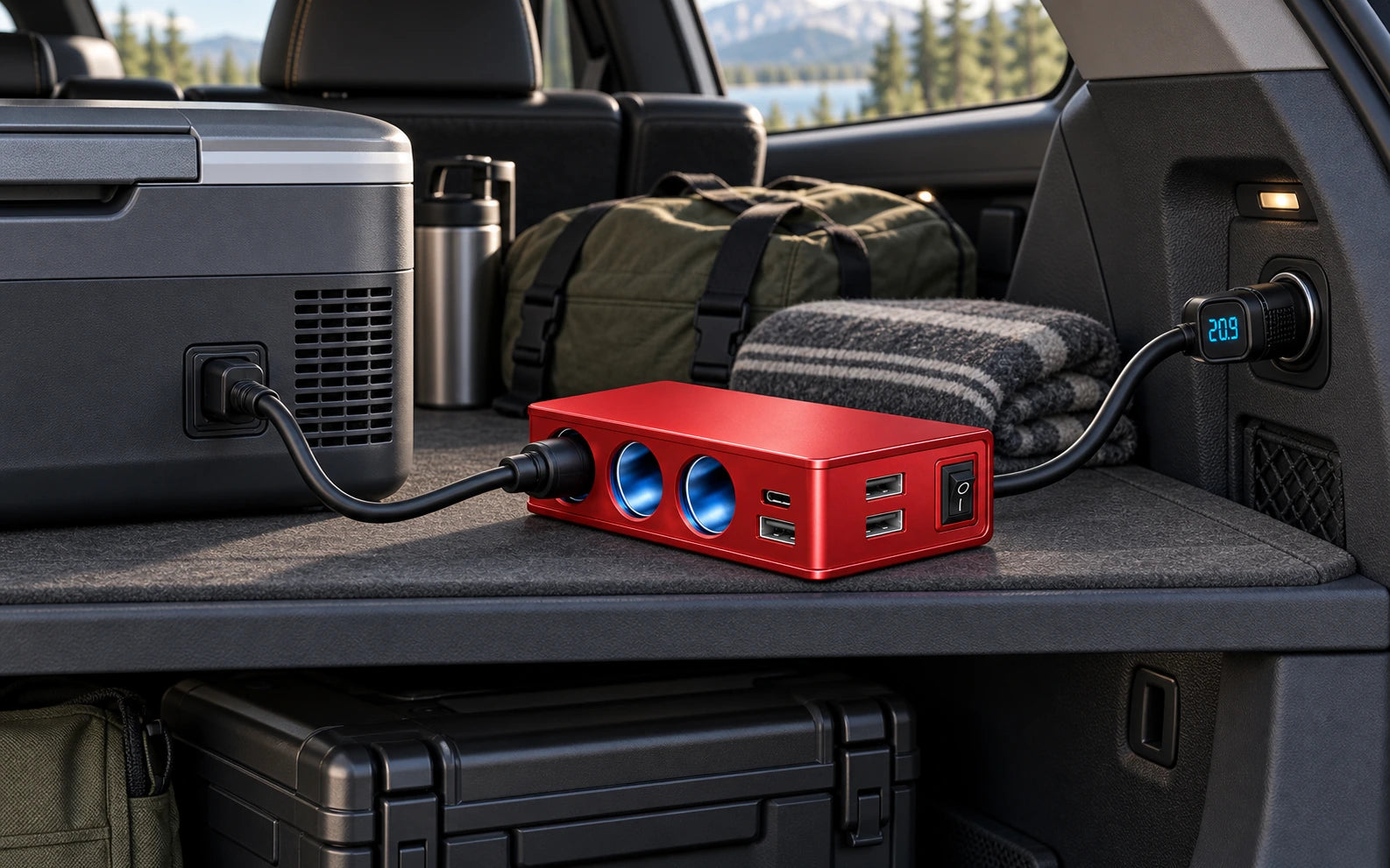 BESTEK 148W 9-in-1 Cigarette Lighter Splitter with 30W USB-C PD, Red model-specific setup
