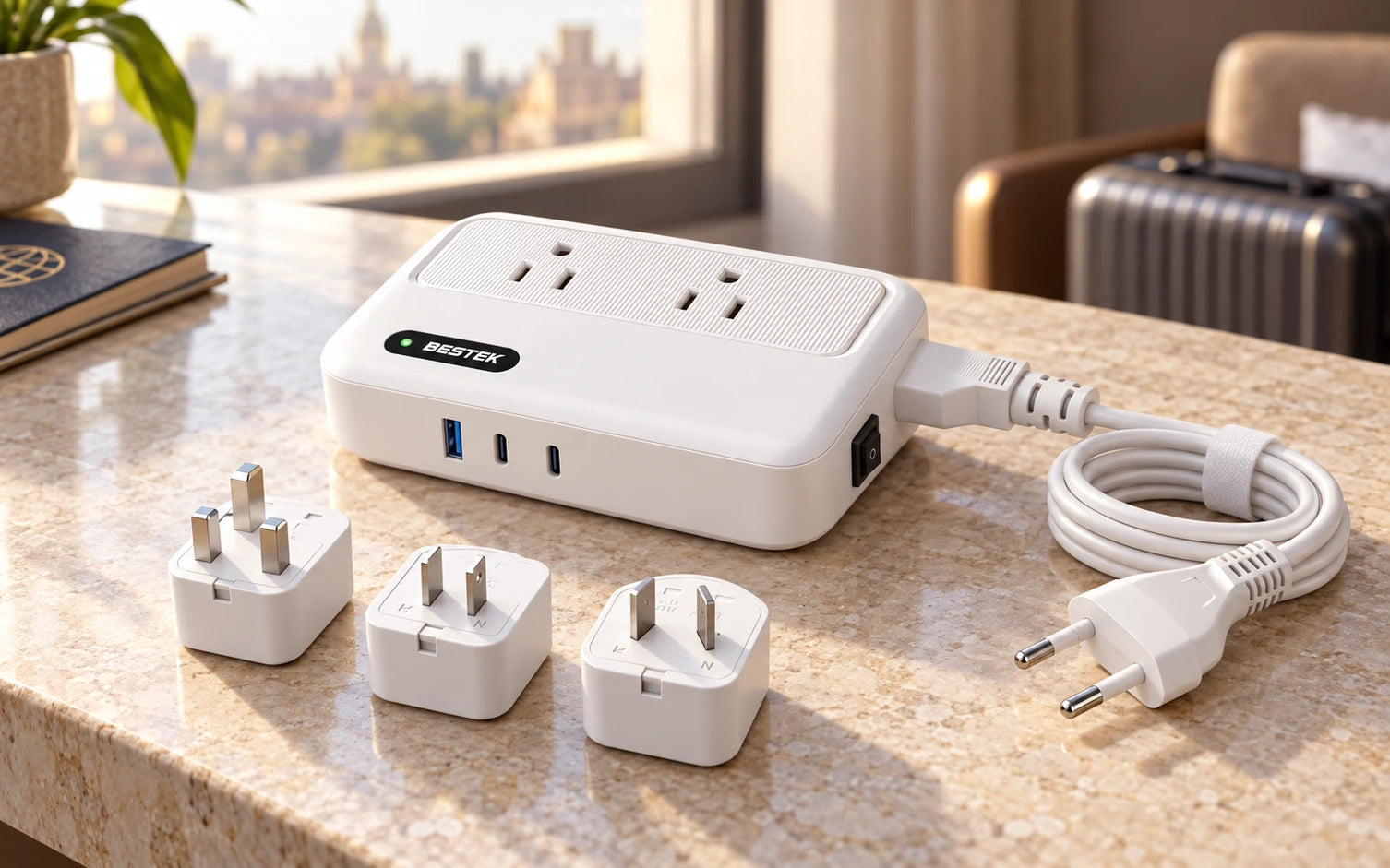BESTEK 220v to 110v Converter with USB C 35w & Type C/G/A/I Plug Adapter for International Travel detail overview