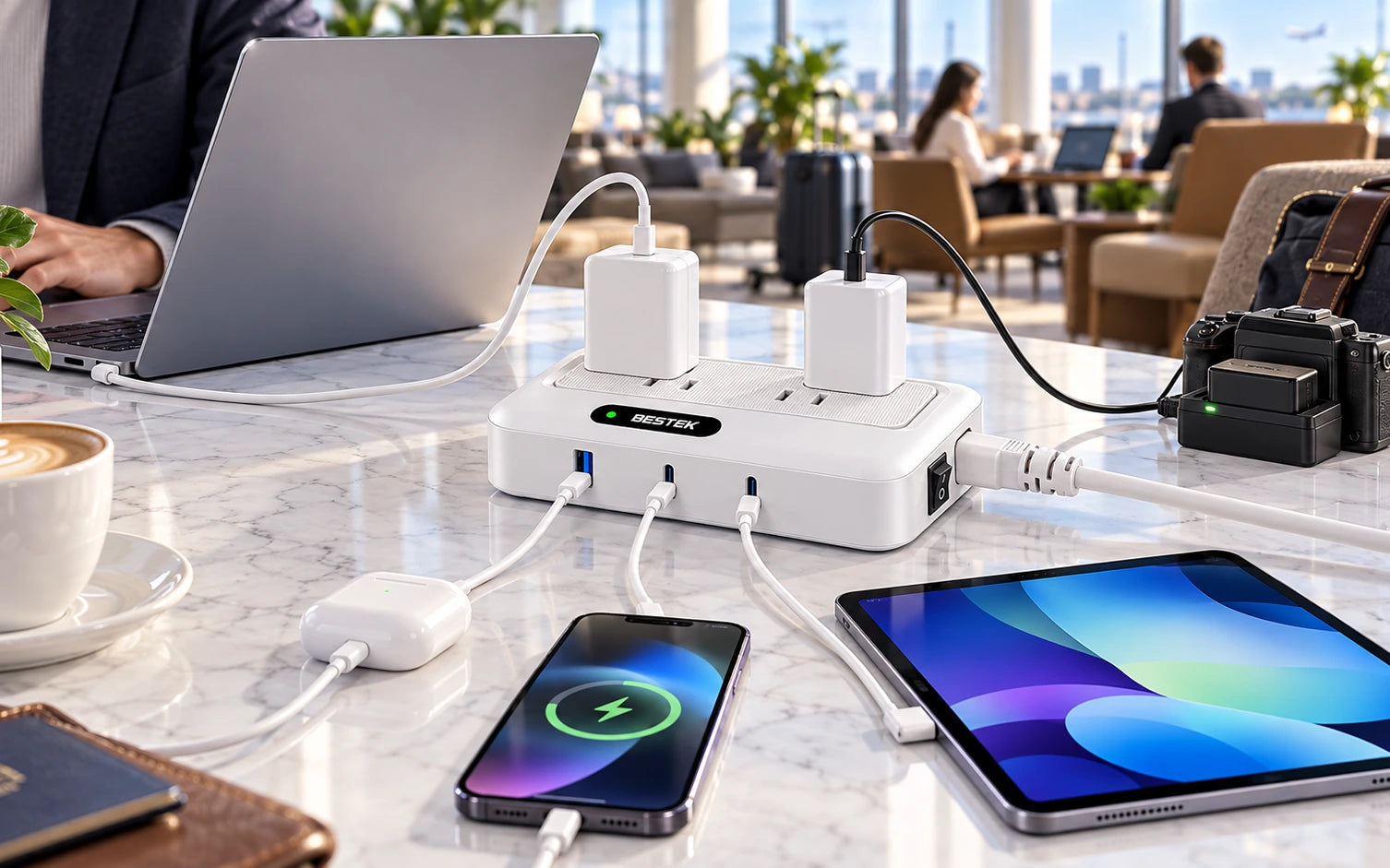 BESTEK 220v to 110v Converter with USB C 35w & Type C/G/A/I Plug Adapter for International Travel in a second product-specific use setting