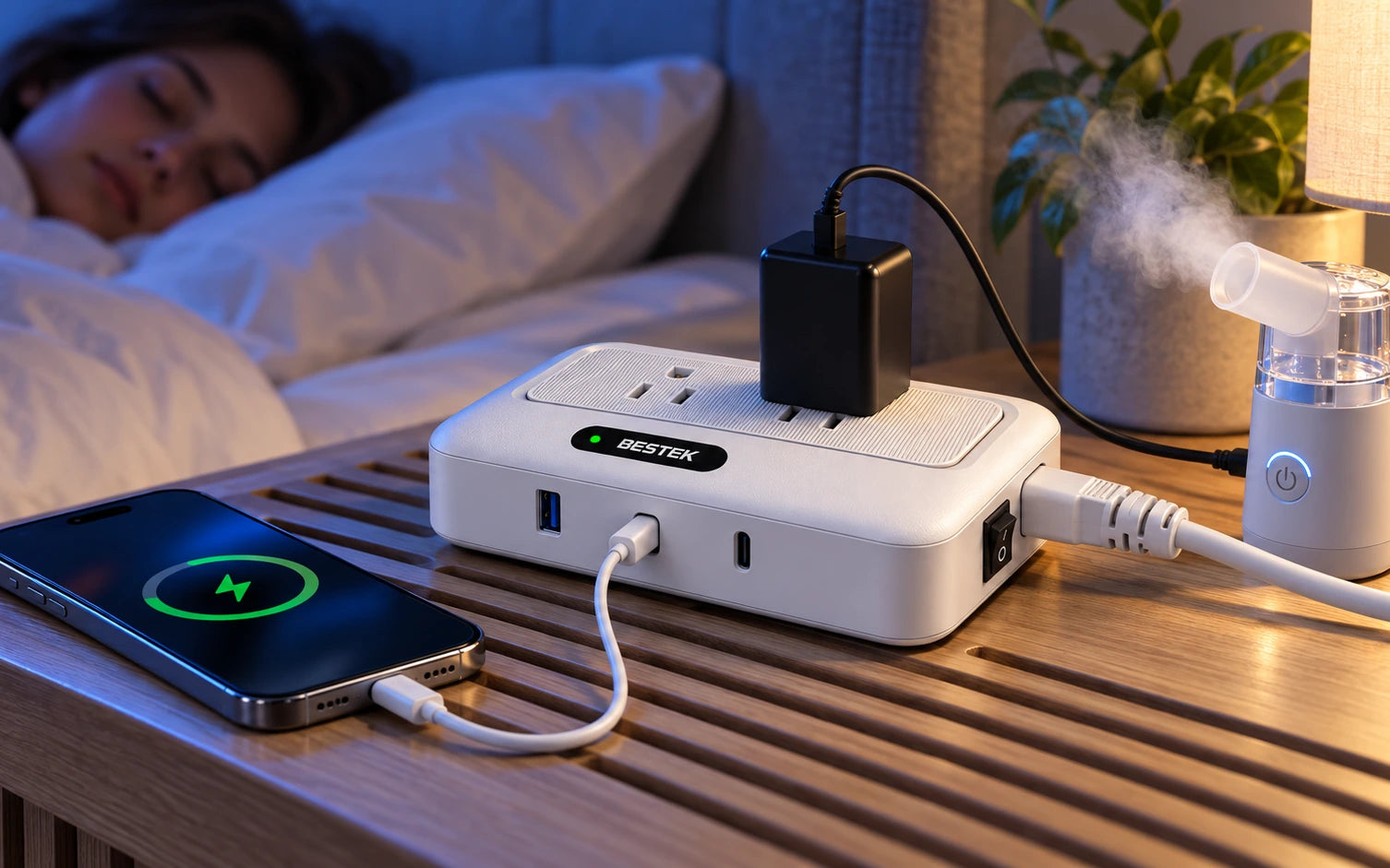 BESTEK 220v to 110v Converter with USB C 35w & Type C/G/A/I Plug Adapter for International Travel in a third product-specific use setting
