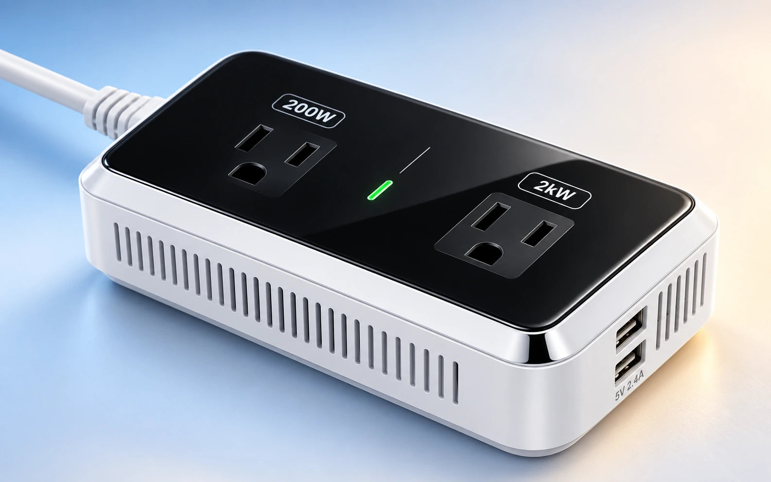 BESTEK 2000W Travel Voltage Converter with 2 USB Ports, White controls and connections