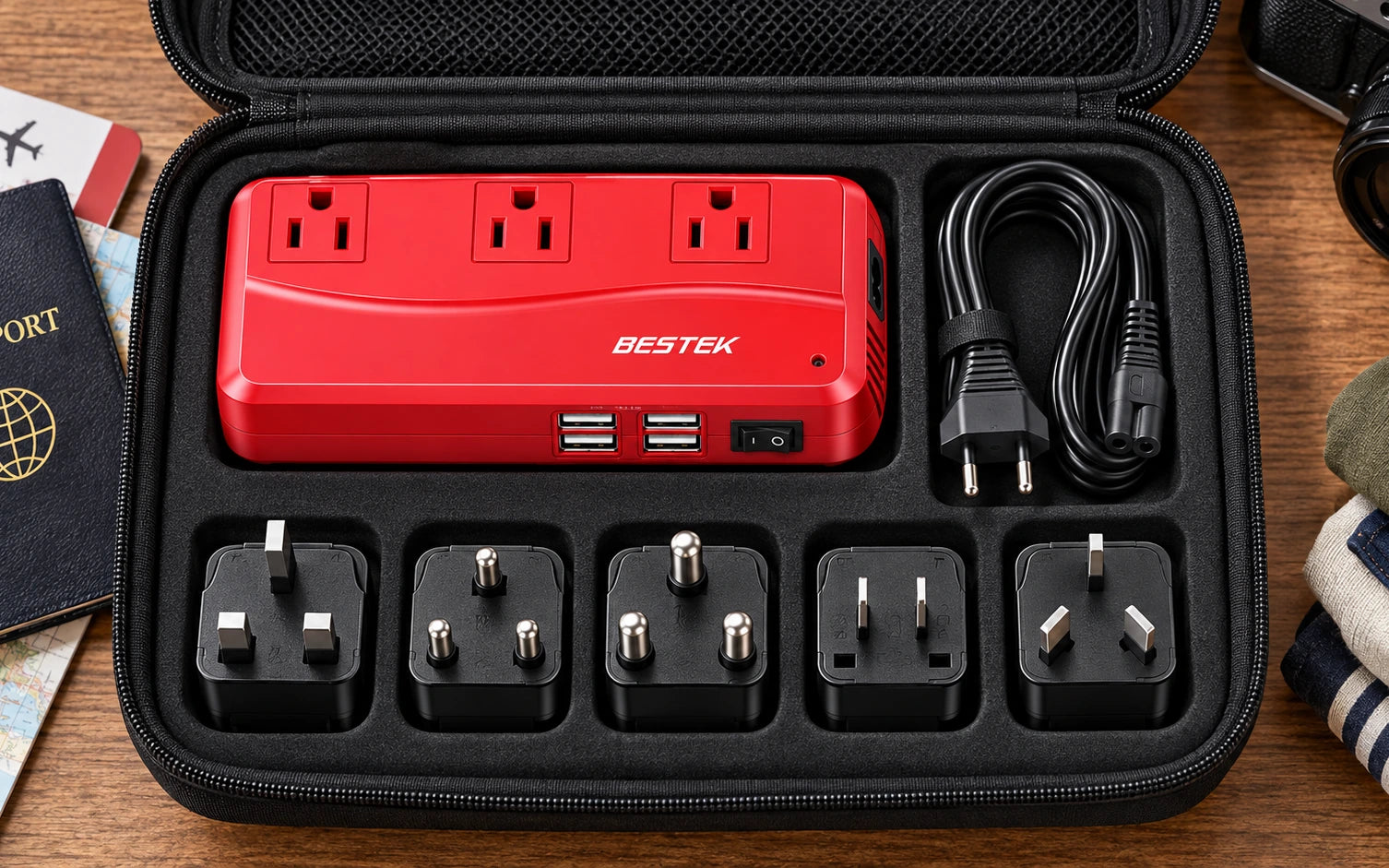 BESTEK 250W International Power Adapter and Voltage Converter, Red in a third product-specific use setting