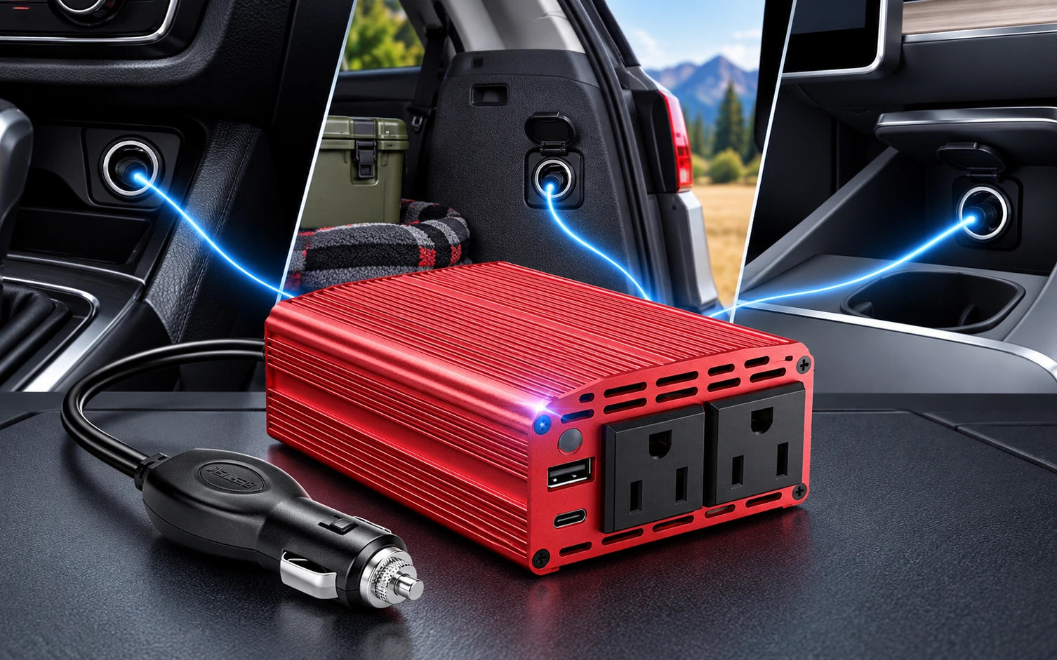 BESTEK 300W Car Power Inverter with 30W USB-C and Dual AC Outlets model-specific setup