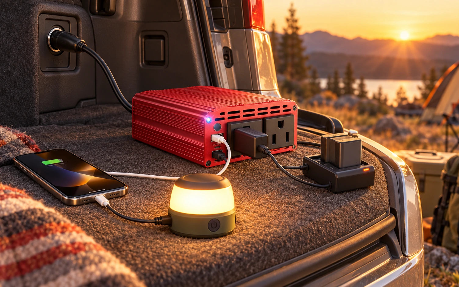BESTEK 300W Car Power Inverter with 30W USB-C and Dual AC Outlets in a second product-specific use setting