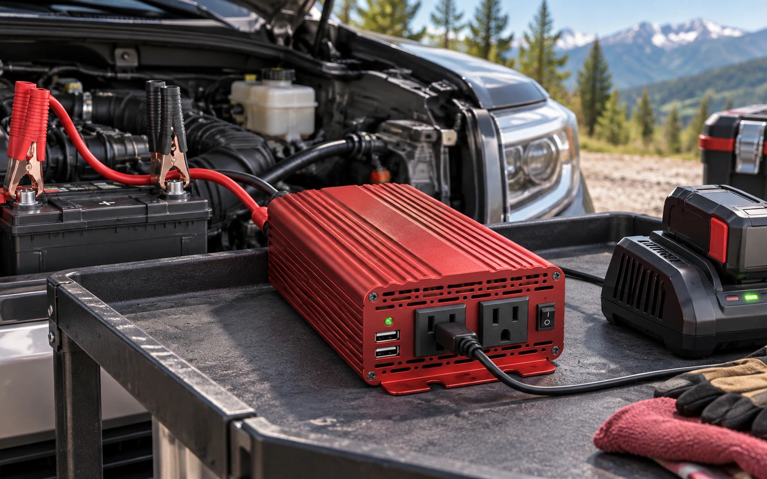 BESTEK 500W Pure Sine Wave Inverter with Dual USB-A in a second product-specific use setting
