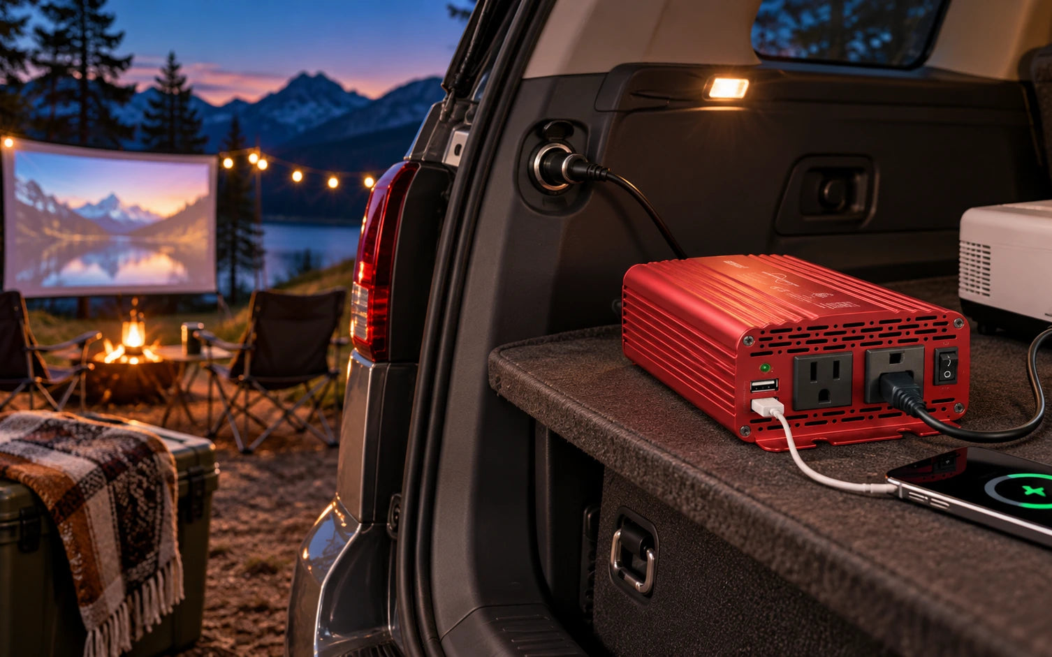 BESTEK 500W Pure Sine Wave Inverter with Dual USB-A in a third product-specific use setting